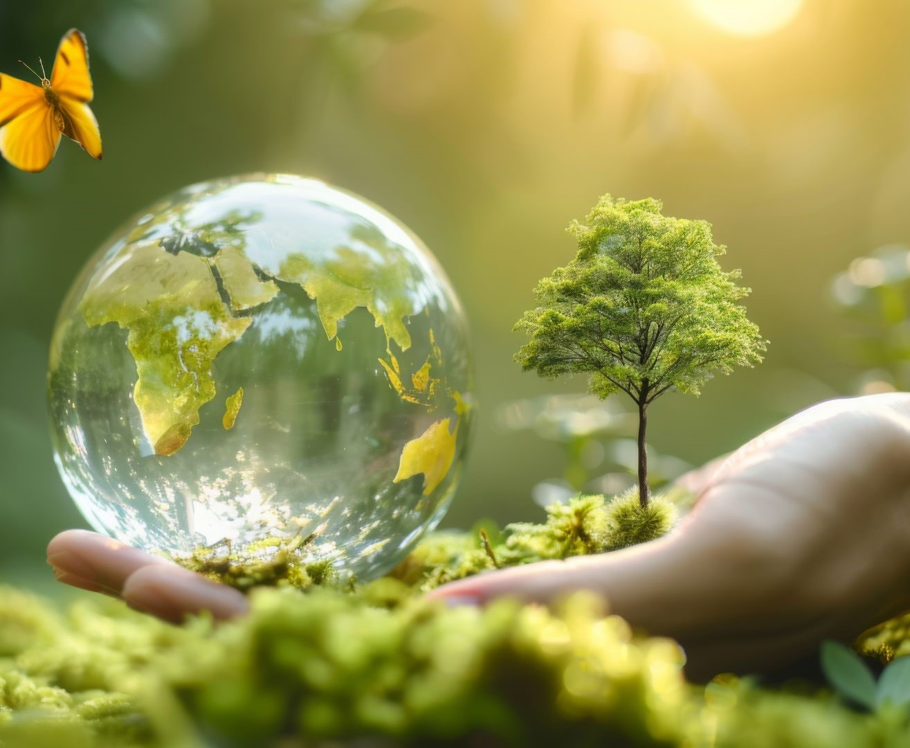 Kugel mit grüner Umwelt– Symbolbild für natrüliche zertifizierte Produkte